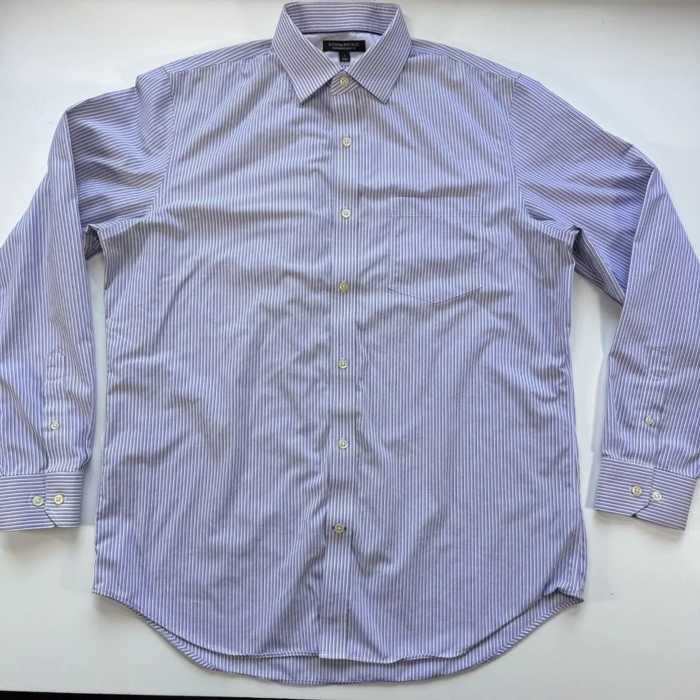 BANANA REPUBLIC Non Iron Classic Fit Button Up L/S Shirt Men Large Purple Stripe